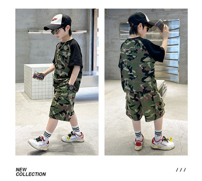 Teenage Boys Summer Camouflage Suit Thin Short-sleeved T-shirt Shorts Suit Children's Casual sports Suit Boys Clothes Sets