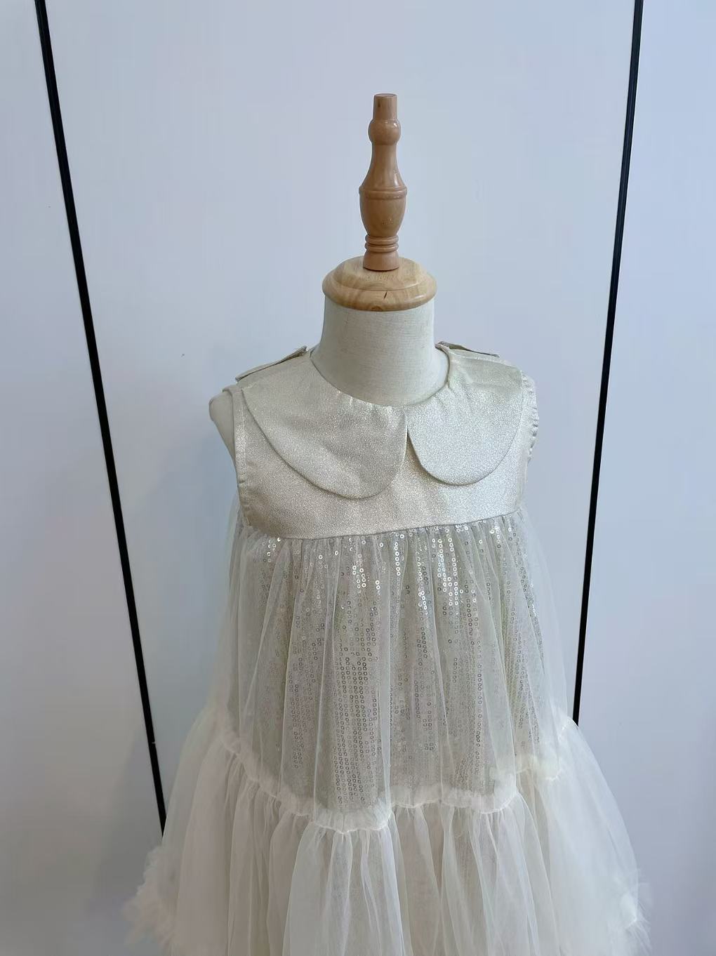 Summer Kid Girl Dress Peter Pan Collar Baby Glitter Mesh Princess Birthday Party Dress 2026 Gauze Dress For Children Girl
