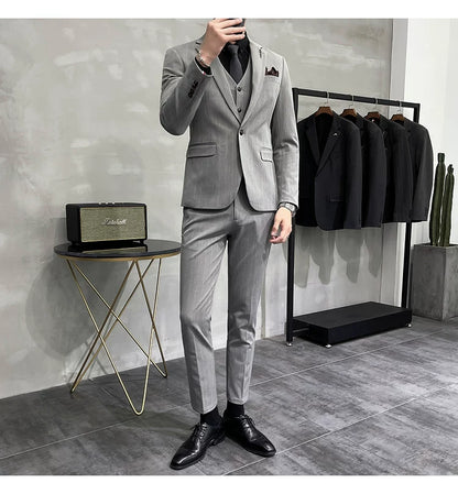S-7XL Blazer Vest Pants High-end Brand Plaid Retro Business Suit Groom Wedding Party Slim Suit Fashion British Style Performance
