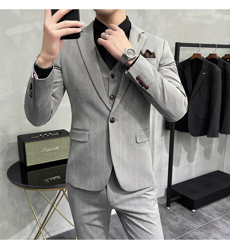 S-7XL Blazer Vest Pants High-end Brand Plaid Retro Business Suit Groom Wedding Party Slim Suit Fashion British Style Performance