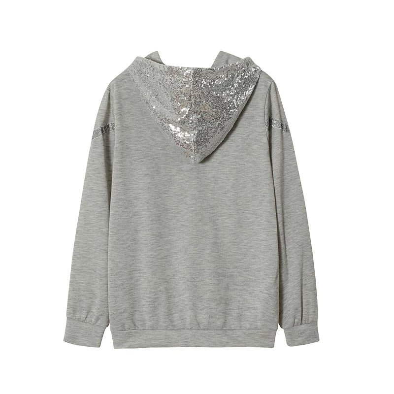 Fashion Trend Autumn and Winter Pop Hot Sequins Printed Loose Hoodie Woman