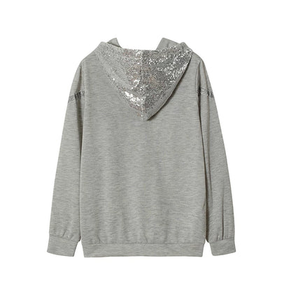 Fashion Trend Autumn and Winter Pop Hot Sequins Printed Loose Hoodie Woman