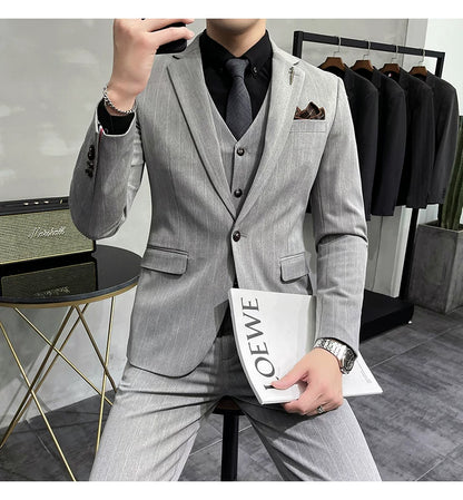 S-7XL Blazer Vest Pants High-end Brand Plaid Retro Business Suit Groom Wedding Party Slim Suit Fashion British Style Performance