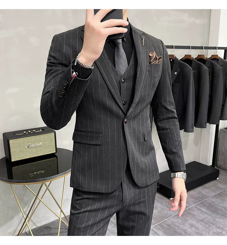 S-7XL Blazer Vest Pants High-end Brand Plaid Retro Business Suit Groom Wedding Party Slim Suit Fashion British Style Performance