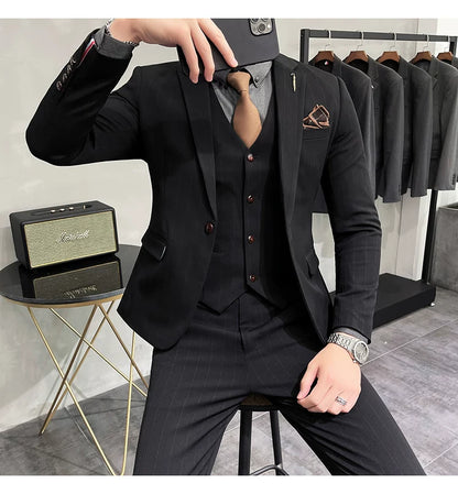 S-7XL Blazer Vest Pants High-end Brand Plaid Retro Business Suit Groom Wedding Party Slim Suit Fashion British Style Performance