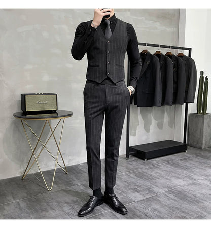 S-7XL Blazer Vest Pants High-end Brand Plaid Retro Business Suit Groom Wedding Party Slim Suit Fashion British Style Performance