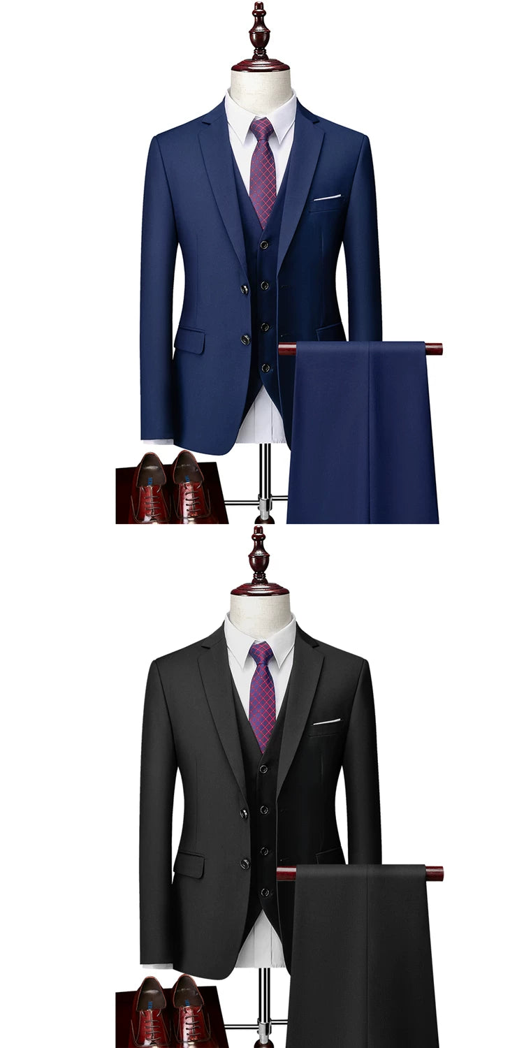 Classic Wedding Tuxedos Casual Solid Suits Slim Fit 3/2 Pieces Groomsmen Suit Male Formal Business Men Clothing