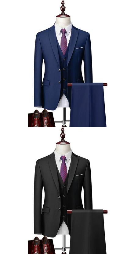 Classic Wedding Tuxedos Casual Solid Suits Slim Fit 3/2 Pieces Groomsmen Suit Male Formal Business Men Clothing
