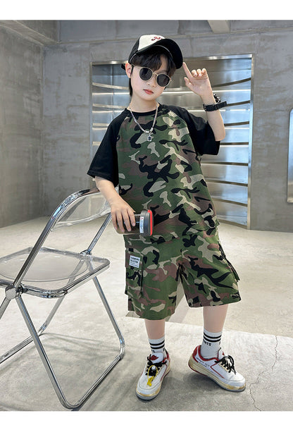 Teenage Boys Summer Camouflage Suit Thin Short-sleeved T-shirt Shorts Suit Children's Casual sports Suit Boys Clothes Sets