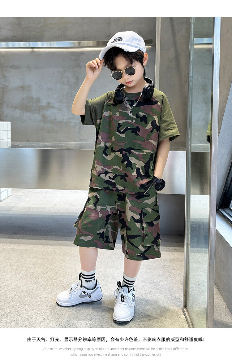 Teenage Boys Summer Camouflage Suit Thin Short-sleeved T-shirt Shorts Suit Children's Casual sports Suit Boys Clothes Sets