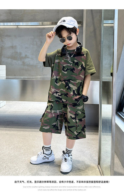 Teenage Boys Summer Camouflage Suit Thin Short-sleeved T-shirt Shorts Suit Children's Casual sports Suit Boys Clothes Sets
