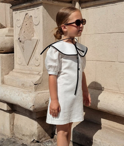 2-8Yrs Kids Girls Summer Dress Colorblock Doll Collar Elegant British-French Style Princess Dress UNITIM Children Girl Dress