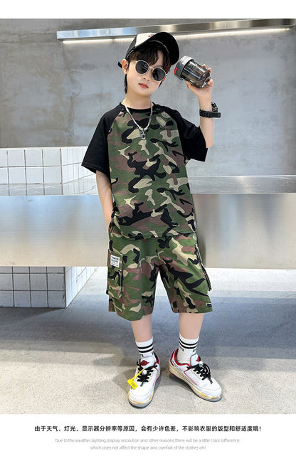Teenage Boys Summer Camouflage Suit Thin Short-sleeved T-shirt Shorts Suit Children's Casual sports Suit Boys Clothes Sets