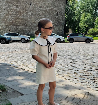 2-8Yrs Kids Girls Summer Dress Colorblock Doll Collar Elegant British-French Style Princess Dress UNITIM Children Girl Dress