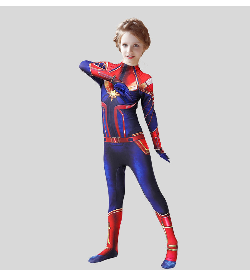 Movie Captain  Cosplay Costume Women Superhero Cos Stage Jumpsuit Halloween Carnival Role Play Party Zentai  Kids