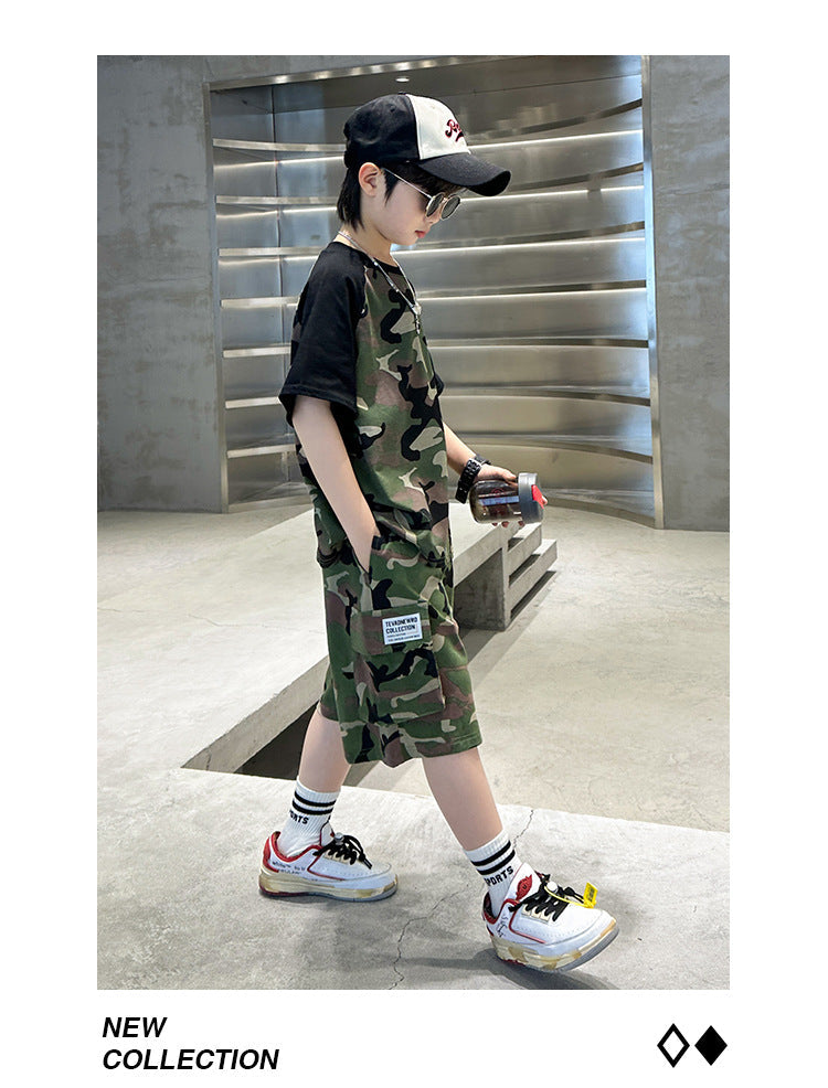 Teenage Boys Summer Camouflage Suit Thin Short-sleeved T-shirt Shorts Suit Children's Casual sports Suit Boys Clothes Sets