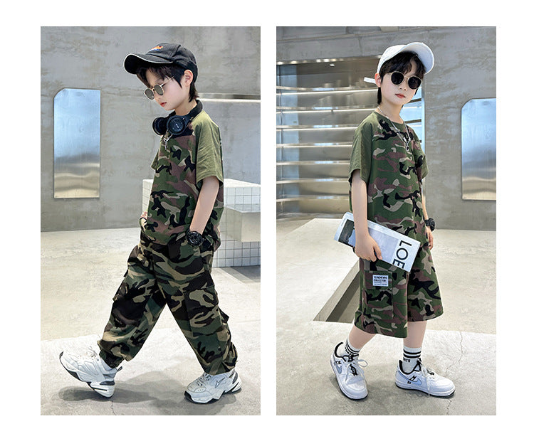 Teenage Boys Summer Camouflage Suit Thin Short-sleeved T-shirt Shorts Suit Children's Casual sports Suit Boys Clothes Sets