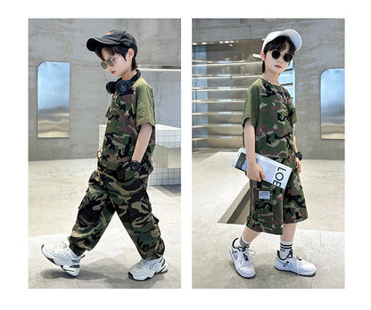 Teenage Boys Summer Camouflage Suit Thin Short-sleeved T-shirt Shorts Suit Children's Casual sports Suit Boys Clothes Sets