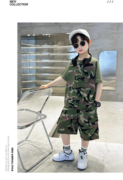 Teenage Boys Summer Camouflage Suit Thin Short-sleeved T-shirt Shorts Suit Children's Casual sports Suit Boys Clothes Sets