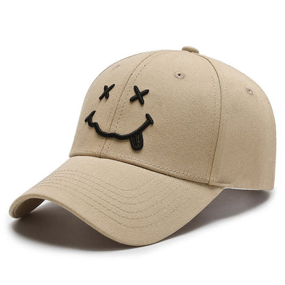 Women's Smiley Face Embroidery Baseball Caps Kpop Black Cotton Adjustable