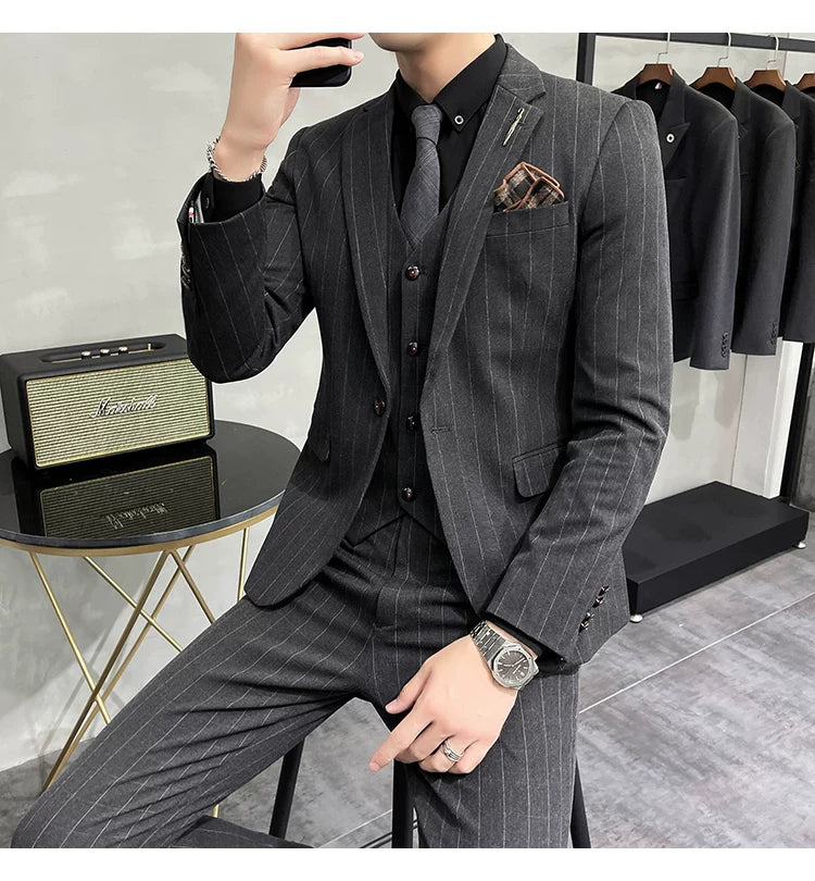 S-7XL Blazer Vest Pants High-end Brand Plaid Retro Business Suit Groom Wedding Party Slim Suit Fashion British Style Performance