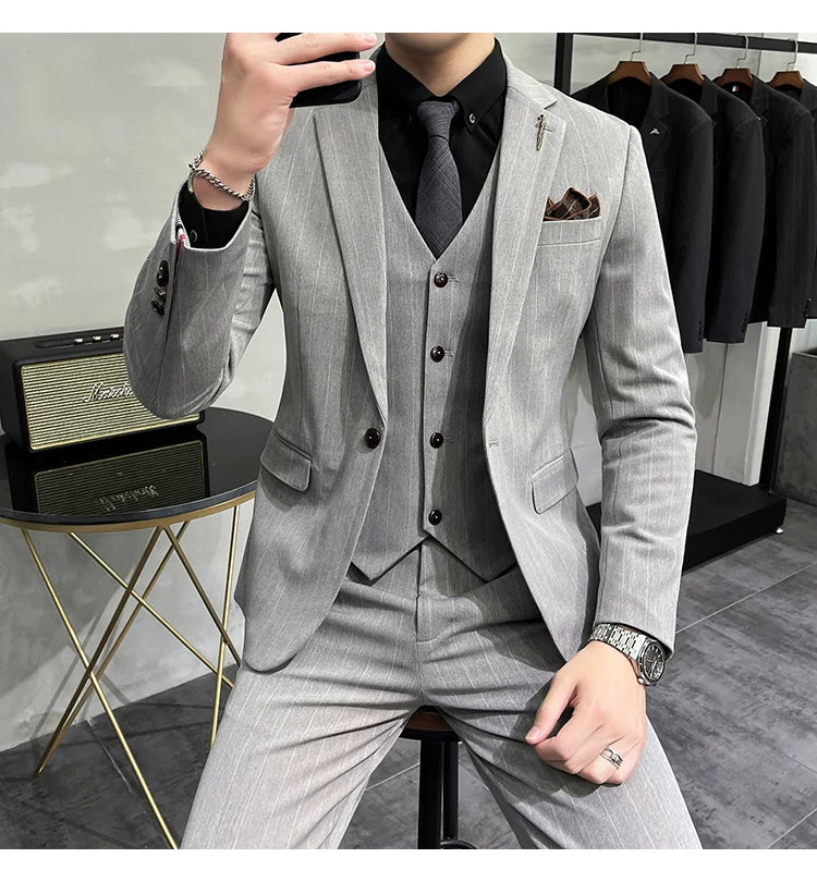 S-7XL Blazer Vest Pants High-end Brand Plaid Retro Business Suit Groom Wedding Party Slim Suit Fashion British Style Performance