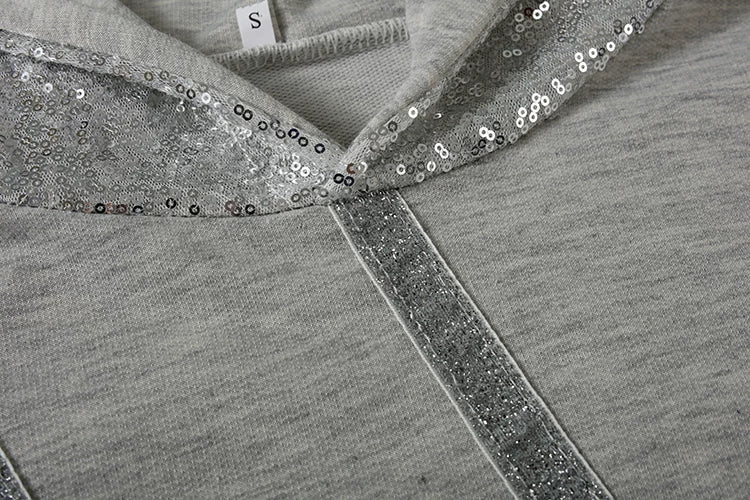 Fashion Trend Autumn and Winter Pop Hot Sequins Printed Loose Hoodie Woman