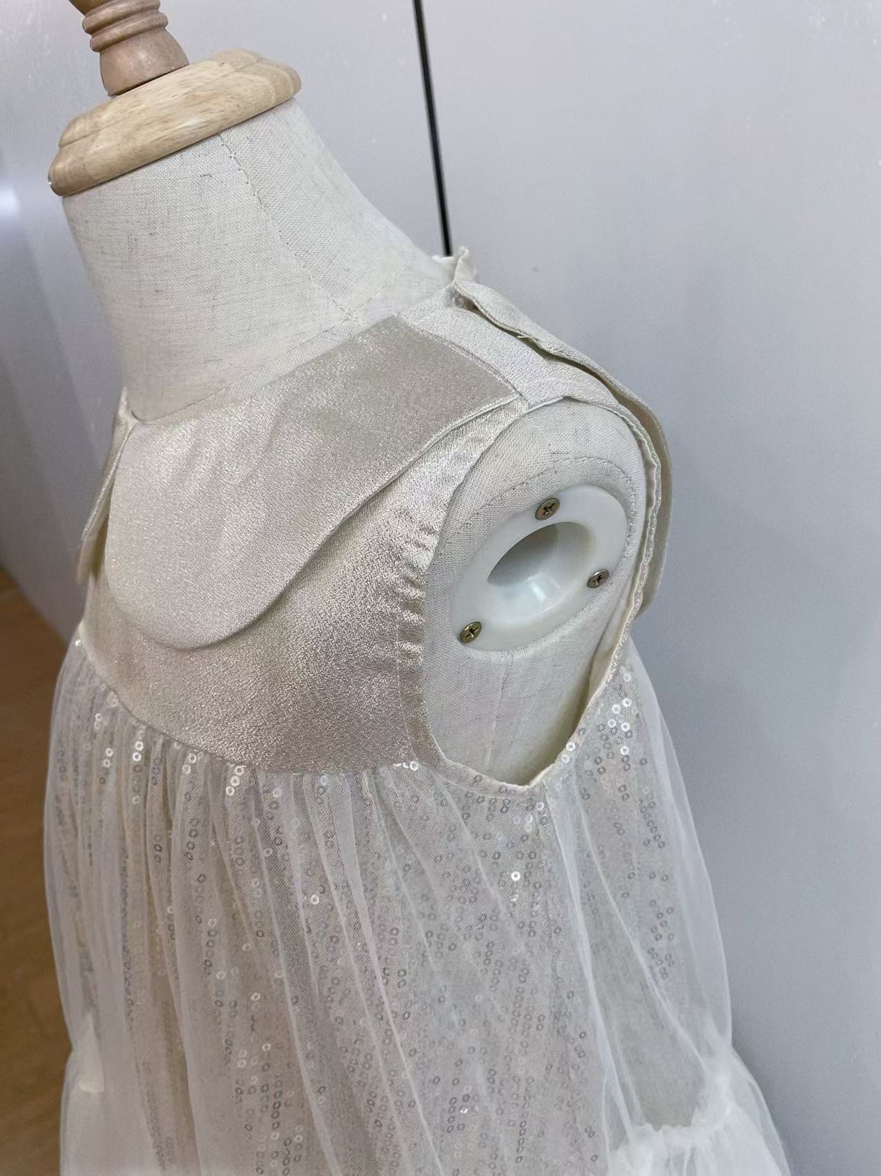 Summer Kid Girl Dress Peter Pan Collar Baby Glitter Mesh Princess Birthday Party Dress 2026 Gauze Dress For Children Girl