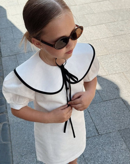 2-8Yrs Kids Girls Summer Dress Colorblock Doll Collar Elegant British-French Style Princess Dress UNITIM Children Girl Dress
