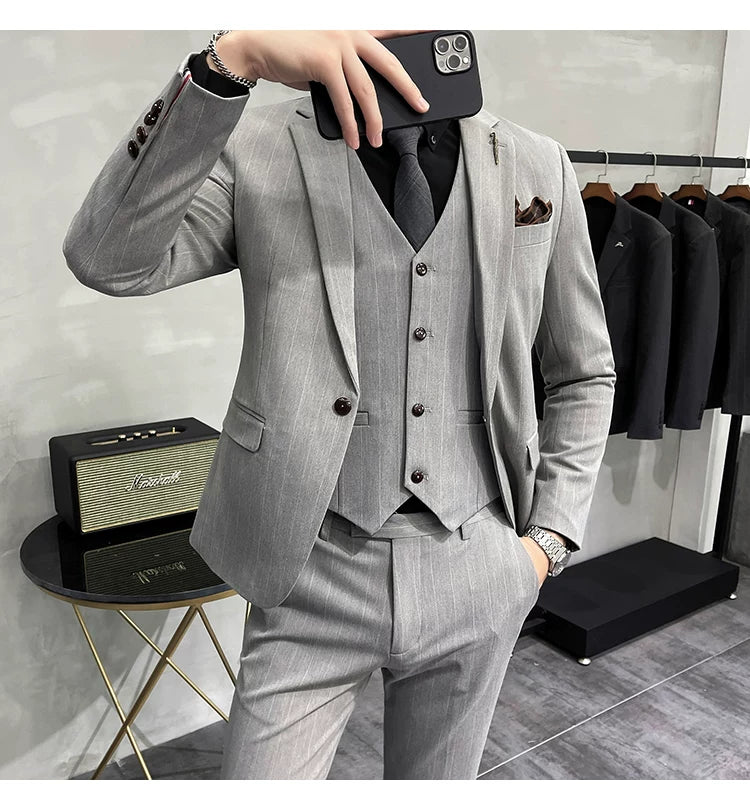 S-7XL Blazer Vest Pants High-end Brand Plaid Retro Business Suit Groom Wedding Party Slim Suit Fashion British Style Performance