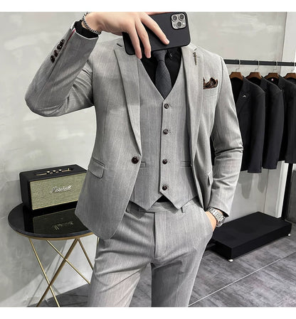 S-7XL Blazer Vest Pants High-end Brand Plaid Retro Business Suit Groom Wedding Party Slim Suit Fashion British Style Performance