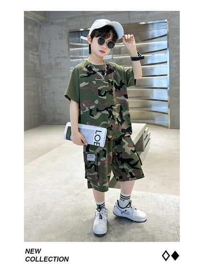 Teenage Boys Summer Camouflage Suit Thin Short-sleeved T-shirt Shorts Suit Children's Casual sports Suit Boys Clothes Sets