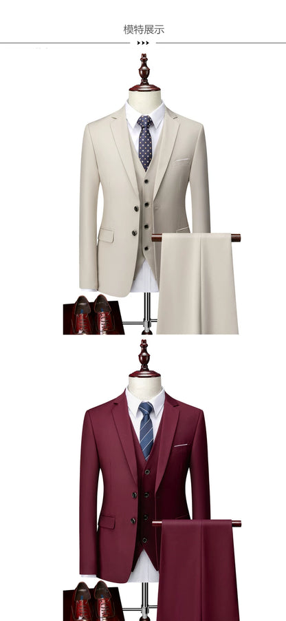 Classic Wedding Tuxedos Casual Solid Suits Slim Fit 3/2 Pieces Groomsmen Suit Male Formal Business Men Clothing