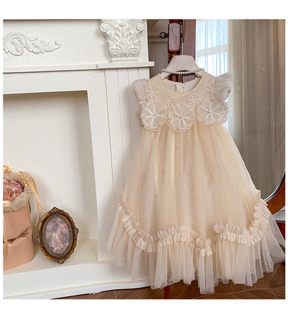 Dress For Kids Girl Flying Sleeves Flower Mesh Fluffy Skirt Children Girls Birthday Princess Skirt Baby Girl Dress