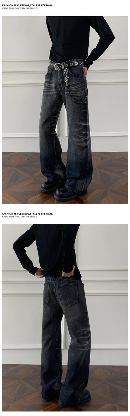 Cleanfit cat whisker gradient jeans for men, autumn niche design pants, American retro straight leg micro flared pants