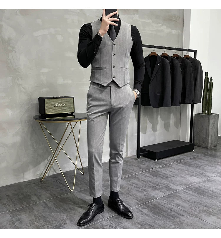 S-7XL Blazer Vest Pants High-end Brand Plaid Retro Business Suit Groom Wedding Party Slim Suit Fashion British Style Performance
