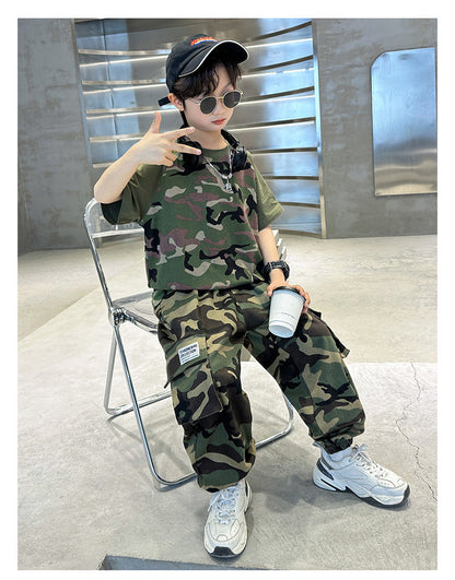 Teenage Boys Summer Camouflage Suit Thin Short-sleeved T-shirt Shorts Suit Children's Casual sports Suit Boys Clothes Sets