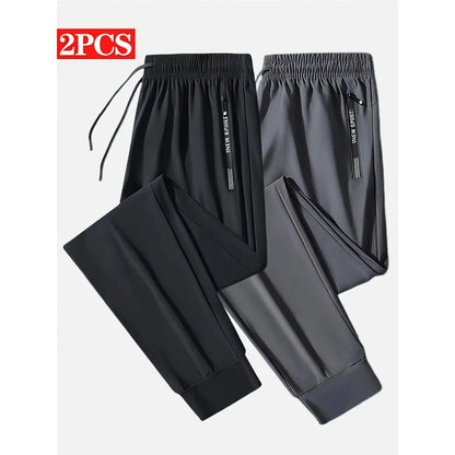 2-Pack Men's Sports Trousers High Stretch Men's Jogging Pants Quick-Drying Pajama Football Sweatpants Fishing Gray Man Straight