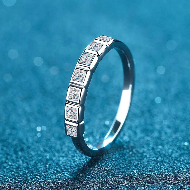 All Princess Cut Moissanite Ring for Women 925 Sterling Silver Rings with White Gold Plated Wedding Proposal Promise Band