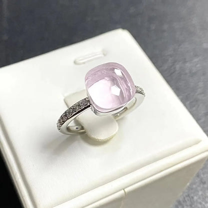 Ladies Square Candy Ring Slim Single Row Zircon Crystal Ring Platinum Plated Amethyst Jewelry Party Gift for Women