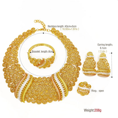 Women Jewelry Set Classic Design Tricolor Necklace Earrings Bangle And Ring 4PCS Set Jewelry Wedding Party Gift Good Quality