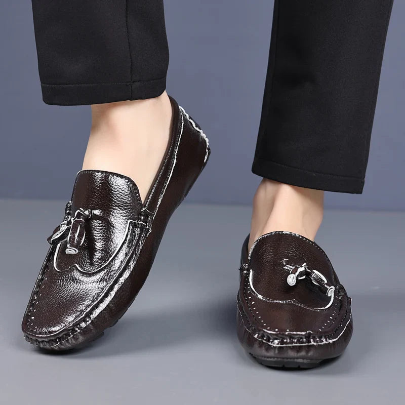 Sapatos Masculinos Loafers Confortáveis Slip-on Mocassins para Dirigir Calçados Masculinos Marca Marrom de Couro Sapatilhas Casuais para Homens