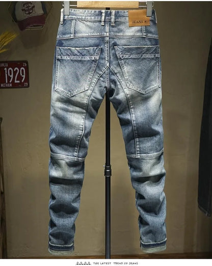 2024 Spring and Autumn New Fashion Trend Solid Color Retro Motorcycle Jeans Men's Casual Loose Comfortable Straight Leg Pants