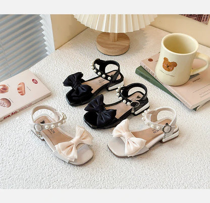 Girls Sandals Sweet Elegant Kids Dress Shoes Dance Wedding Non-slip 2025 Summer New Girls Princess Sandals Big Bows Ins Trendy