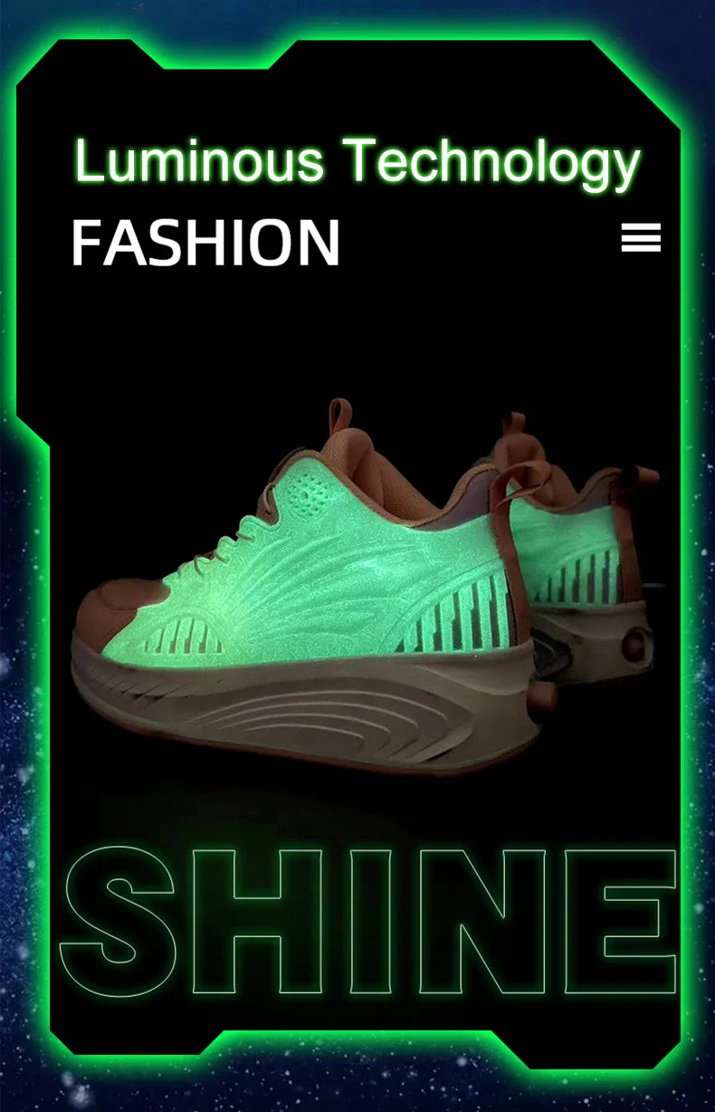 New Glow-in-the-dark Rotary Roller Skates Girls Invisible Four-wheel Retractable Walk-on Shoes Boy for Students Sizes 29-41