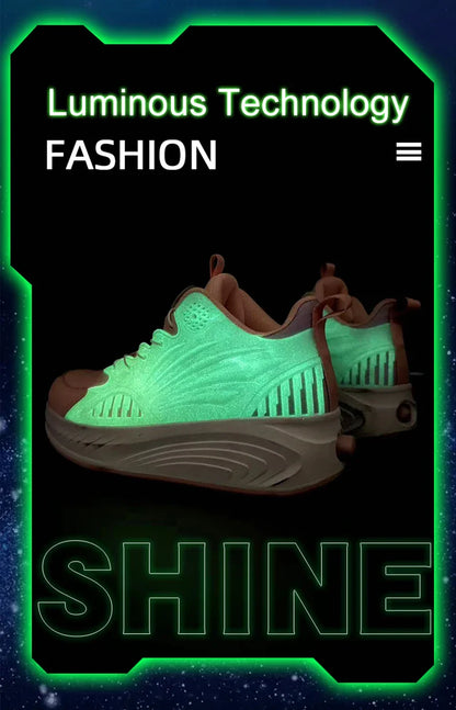 New Glow-in-the-dark Rotary Roller Skates Girls Invisible Four-wheel Retractable Walk-on Shoes Boy for Students Sizes 29-41