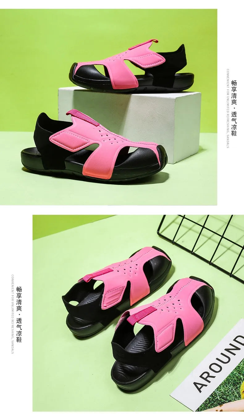 Kids Sport Sandals Summer Boys Closed-Toe Water Shoes, Non-Slip Luxury Beach Flat Shoes for Toddler Boys Girls