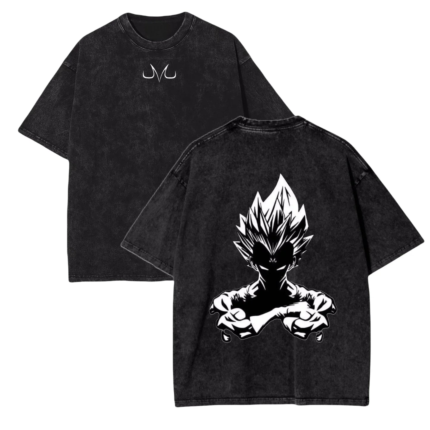 Anime Dragon Ball Z Vegeta Vintage Wash T-Shirt Short Sleeve Loose Sports Fitness T-Shirt Men's Harajuku Clothing Dragon Ball