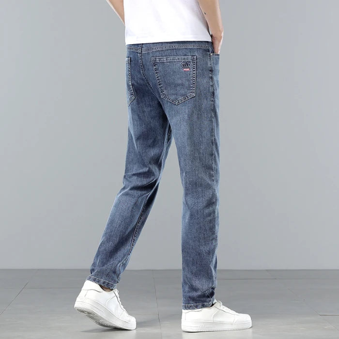  Brand Clothing Spring Summer Slim Men's Jeans Casual Breathable Cotton Fabric Stretch Denim Pants Blue Trousers Male Plus Size