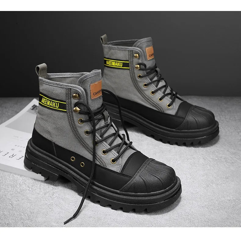 Men's boots four seasons high-top casual boots canvas boots soft-soled non-slip thick-soled outdoor boots fashion tooling boots